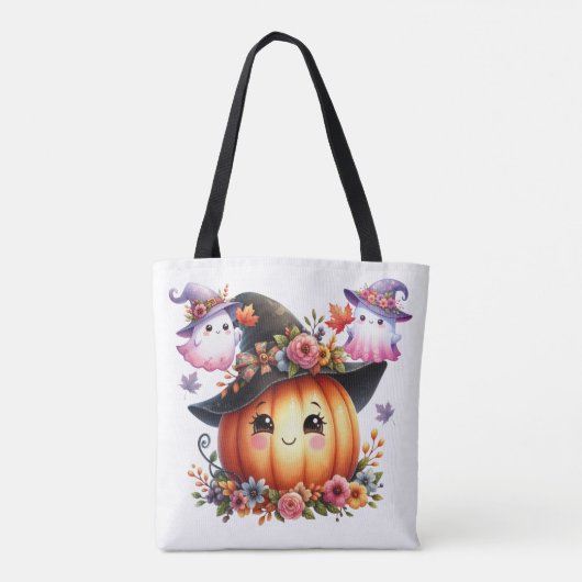 Whimsical Autumn Pumpkin Witch Design Tote Bag (Achterkant)