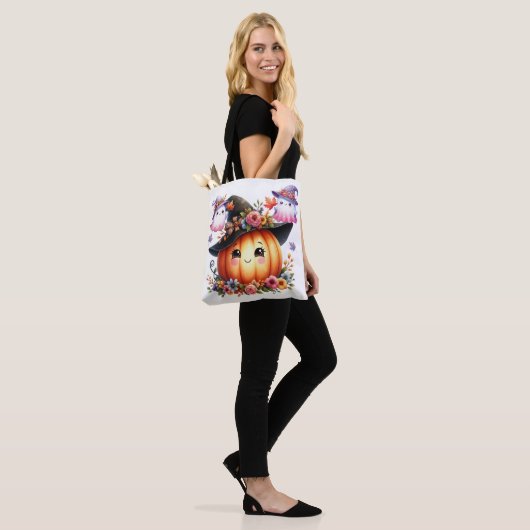 Whimsical Autumn Pumpkin Witch Design Tote Bag (Op model)