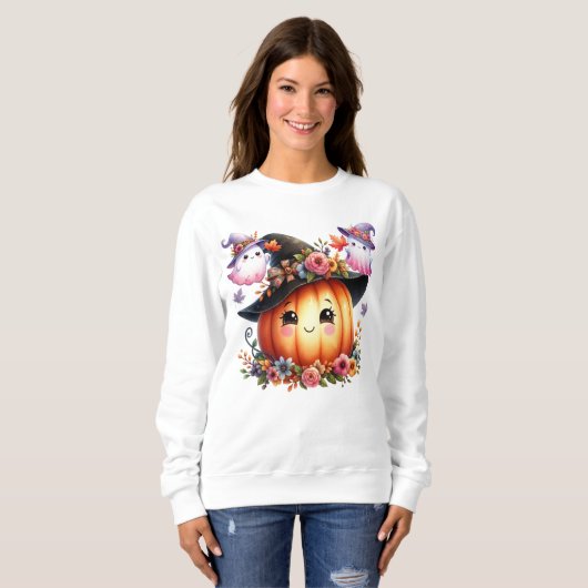 Whimsical Autumn Pumpkin Witch Design Trui (Voorkant volledig)