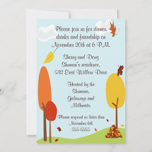 Whimsical Autumn Trees Invitation Kaart (Achterkant)