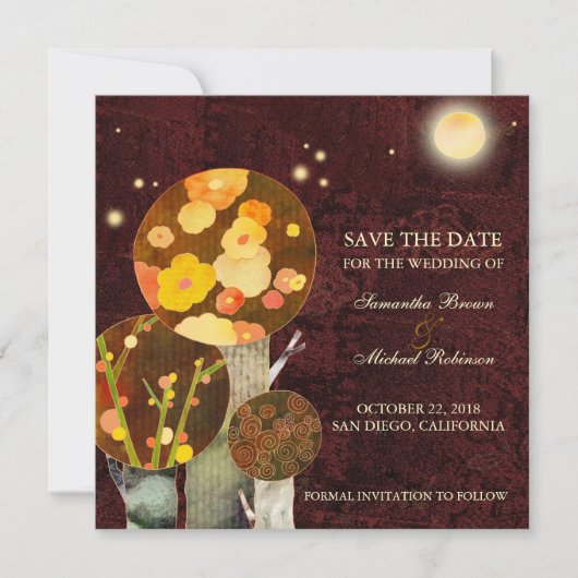 Whimsical Autumn Trees Wedding Save the Date (Voorkant)