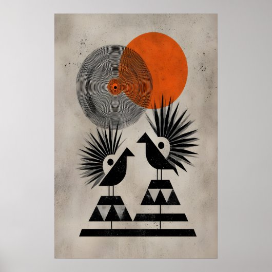 Whimsical Aviary Muurkunst Moderne Tribale Vogels Poster (Voorkant)