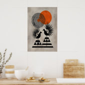 Whimsical Aviary Muurkunst Moderne Tribale Vogels Poster (Keuken)