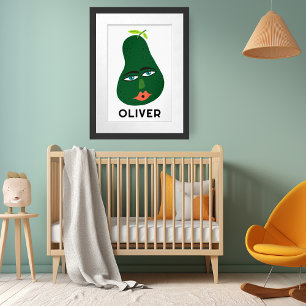 Whimsical Avocado CUSTOM BABY NAAM Kunst Poster