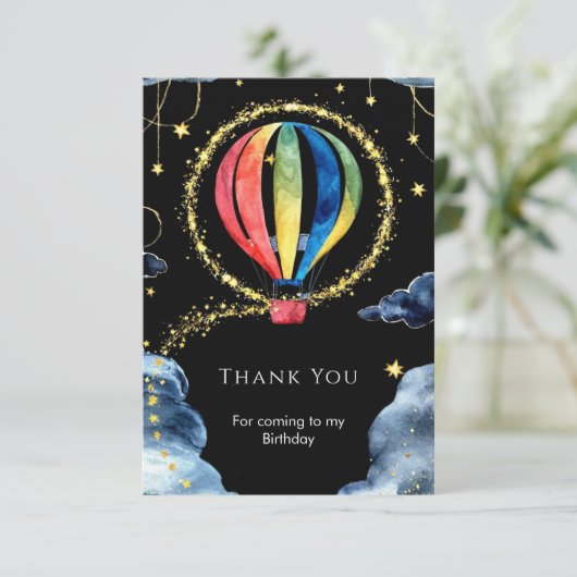 Whimsical Avontuur Hete Luchtballon Verjaardag Bedankkaart (Staand voorkant)
