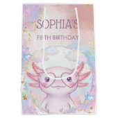 Whimsical axolotl kids birthday medium cadeauzakje (Achterkant)