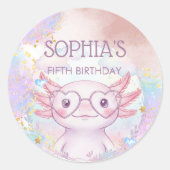 Whimsical axolotl kids birthday ronde sticker (Voorkant)