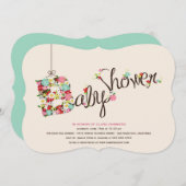 Whimsical B Spring Flowers Baby shower nodigt uit Kaart (Voorkant / Achterkant)