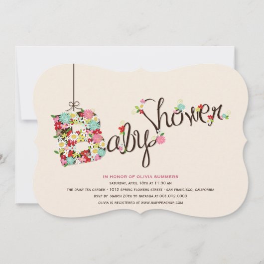 Whimsical B Spring Flowers Baby shower nodigt uit Kaart (Voorkant)
