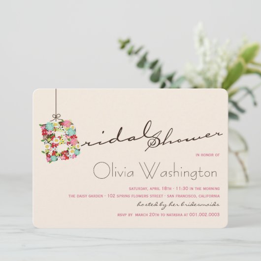 Whimsical B Spring Flowers Vrijgezellenfeest nodig Kaart (Staand voorkant)