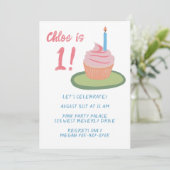 Whimsical BABY 1st Birthday Party Cupcake Custom Kaart (Staand voorkant)