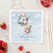 Whimsical baby beer met blauwe en ivoren ballonnen servet (Insitu)