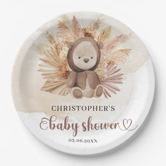 Whimsical baby beer pampas grass genderneutraal papieren bordje (Voorkant)