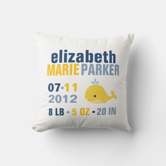 Whimsical Baby Birth Announounding {geel} Kussen (Voorkant)