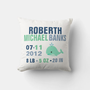 Whimsical Baby Birth Announounding {groen} Kussen