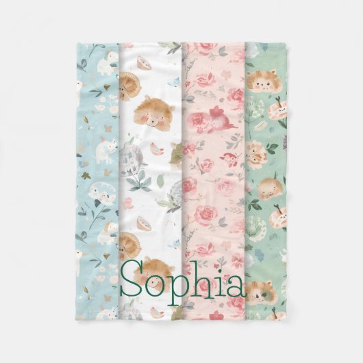 Whimsical baby blanket forest animals patterns fleece deken (Voorkant)