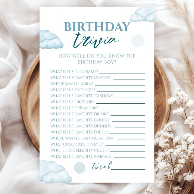 Whimsical Baby Blue Watercolor Birthday Trivia (Creator heeft geüpload)