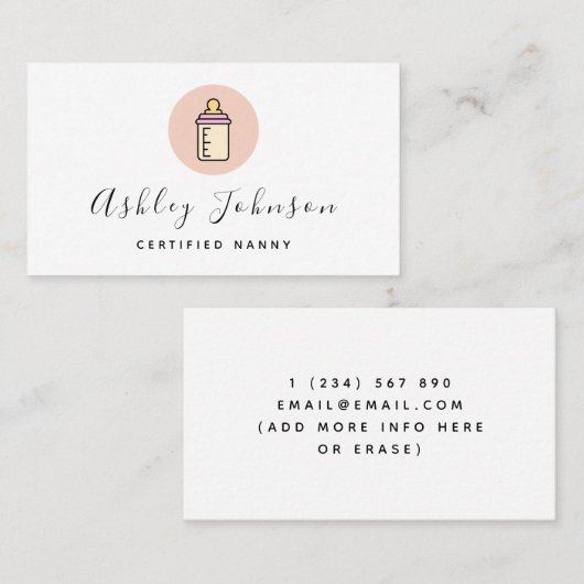 Whimsical Baby Bottle Nanny Babysitter Baby Care Visitekaartje (Voorkant / Achterkant)
