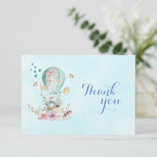Whimsical Baby Bunny in een ballon Dank u Bedankkaart (Staand voorkant)
