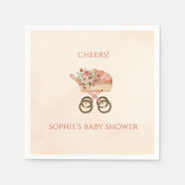 Whimsical Baby Carriage Floral Baby Shower Servet
