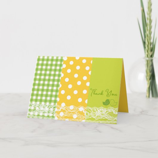 Whimsical Baby Chicken Green Plaids Polka Dots Lac Bedankkaart (Voorkant)