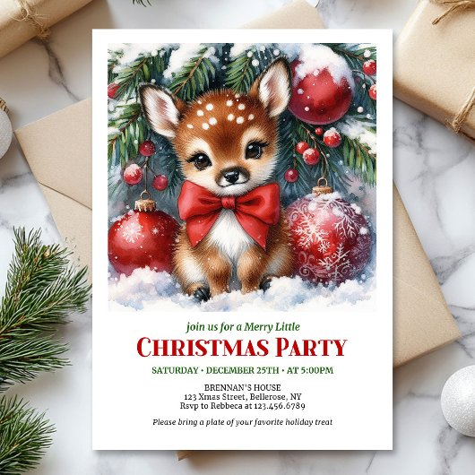 Whimsical baby deer snowy forest watercolor cozy  kaart