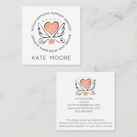 Whimsical Baby Doula Geboortecoach of vroedvrouw Vierkante Visitekaartje (Voorkant / Achterkant)