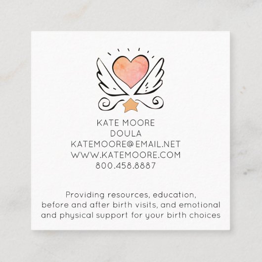 Whimsical Baby Doula Geboortecoach of vroedvrouw Vierkante Visitekaartje (Achterkant)
