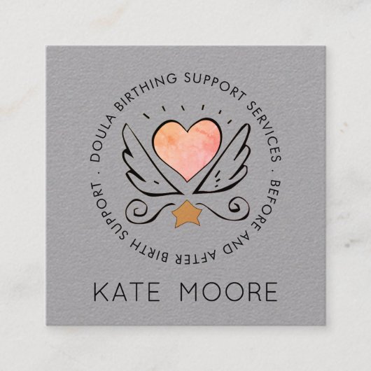 Whimsical Baby Doula Geboortecoach op Grey Vierkante Visitekaartje (Voorkant)