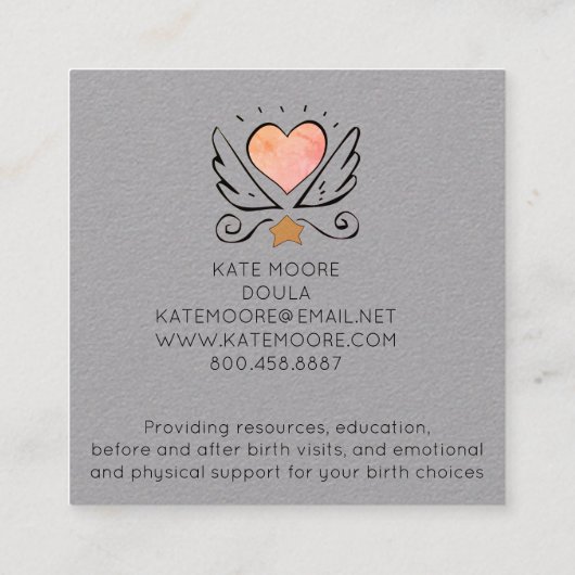 Whimsical Baby Doula Geboortecoach op Grey Vierkante Visitekaartje (Achterkant)