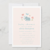 Whimsical Baby Elephant Baby shower Invitation Kaart (Voorkant)