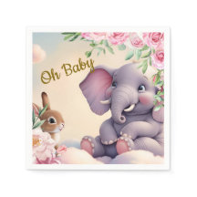 Whimsical Baby Elephant en Bunny Nursery Print