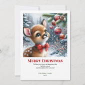 Whimsical Baby Fawn Snowy Forest Watercolor Xmas Feestdagenkaart (Voorkant)