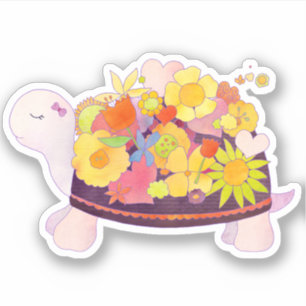 Whimsical Baby Flower Turtle Sticker