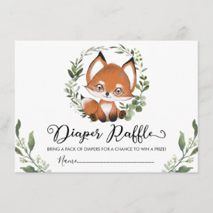 Whimsical Baby Fox Groen Krans Luier Raffle Informatiekaartje