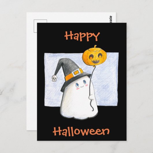 Whimsical Baby Ghost // Happy Halloween Briefkaart (Voorkant / Achterkant)