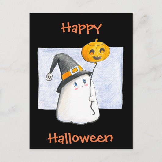 Whimsical Baby Ghost // Happy Halloween Briefkaart (Voorkant)