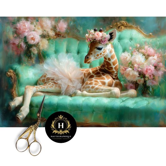 Whimsical Baby Giraffe Tutu Mint Couch Decoupage Tissuepapier