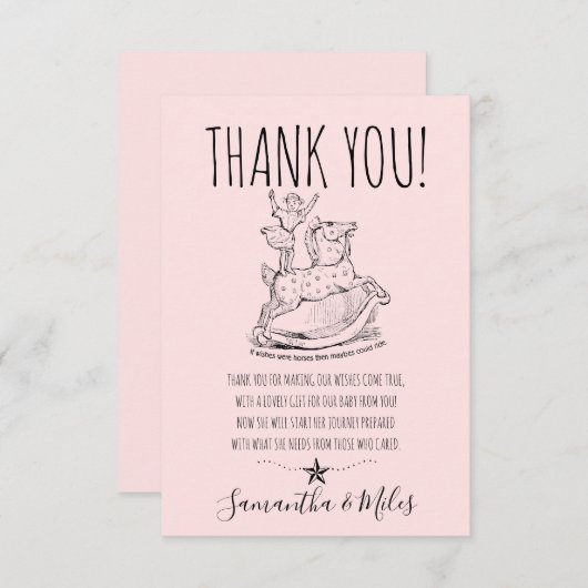 Whimsical Baby Girl Baby shower Blue Hartelijk dan Bedankkaart (Voorkant / Achterkant)