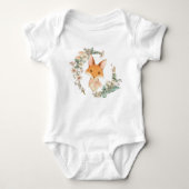 Whimsical Baby Girl Fox in Floral Wreath Romper (Voorkant)
