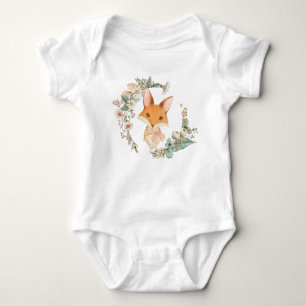 Whimsical Baby Girl Fox in Floral Wreath Romper