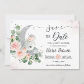 Whimsical Baby Koala Crescent Moon Blush Floral Save The Date (Voorkant)