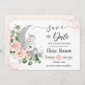 Whimsical Baby Koala Crescent Moon Blush Floral Save The Date (Voorkant / Achterkant)