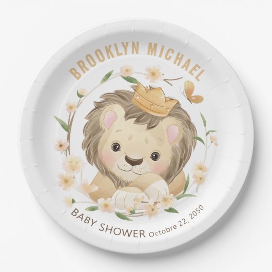 Whimsical Baby Lion king Baby shower Papieren Bordje (Voorkant)