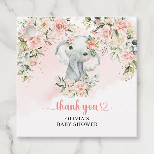 Whimsical baby olifant blush floral Baby shower Bedankjes Labels (Voorkant)