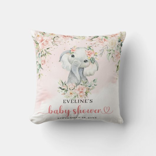 Whimsical baby olifant blush florale eucalyptus kussen (Voorkant)