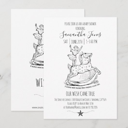 Whimsical Baby shower Baby Black op White Kaart (Voorkant / Achterkant)