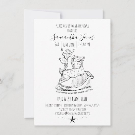Whimsical Baby shower Baby Black op White Kaart (Voorkant)