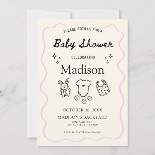 Whimsical Baby shower Invitation – met de hand get Kaart (Voorkant)