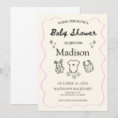 Whimsical Baby shower Invitation – met de hand get Kaart (Voorkant / Achterkant)